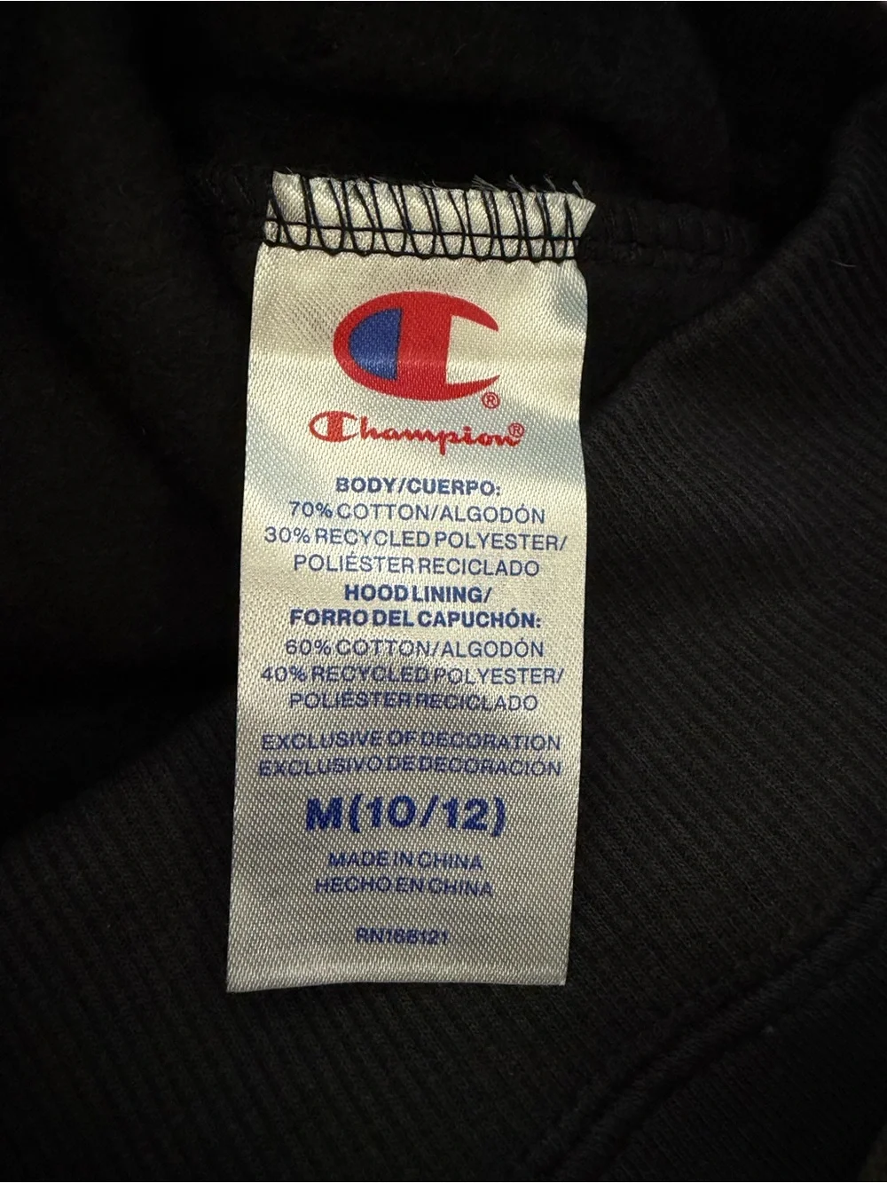 Champion Kid’s Black Crewneck Hoodie with Gray Lining